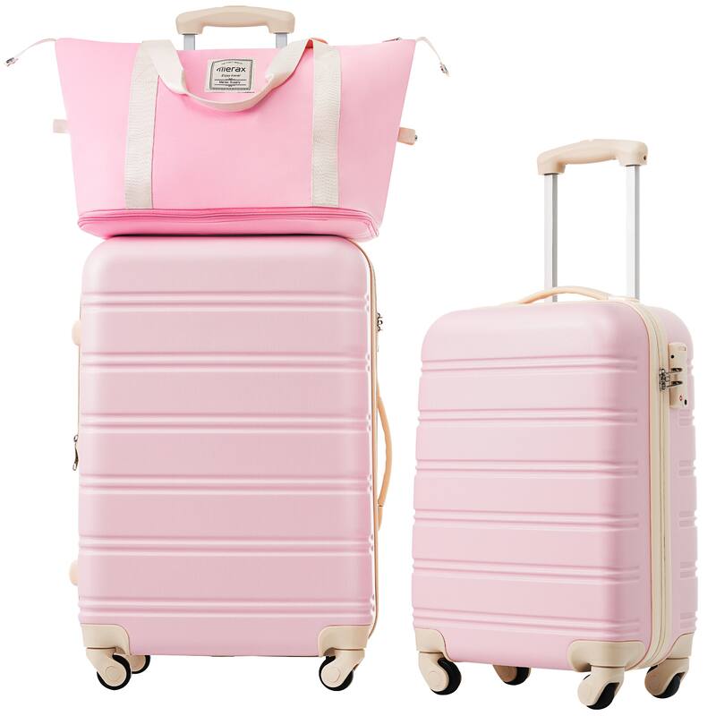 3-Piece Modern Hardshell Luggage Sets, 20''+24'' Suitcase+Bag, Lightweight Luggage with Spinner Wheels and TSA Lock - Light Pink