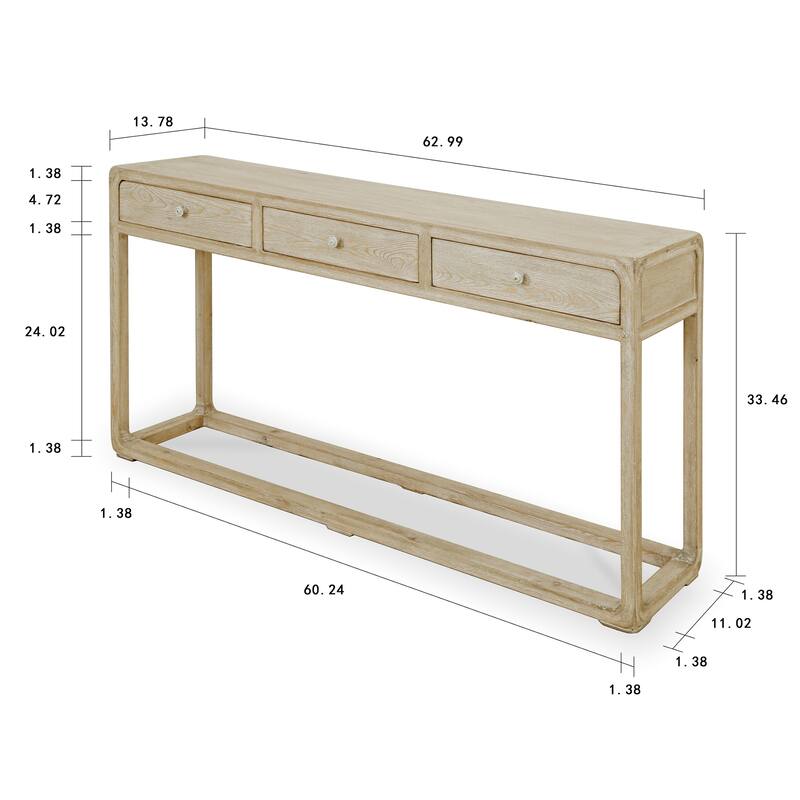 Artissance Reclaimed Peking Console Table With 3 Drawers & Weathered White Wash Finish, 34 Inch Tall