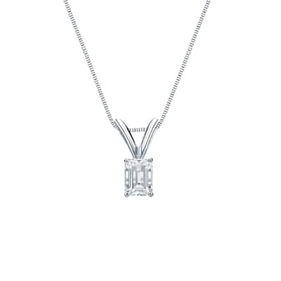 Auriya Platinum 0.25ctw Emerald Solitaire Lab Grown Diamond Necklace 4-Prong Basket (H-I VS) - 0.25