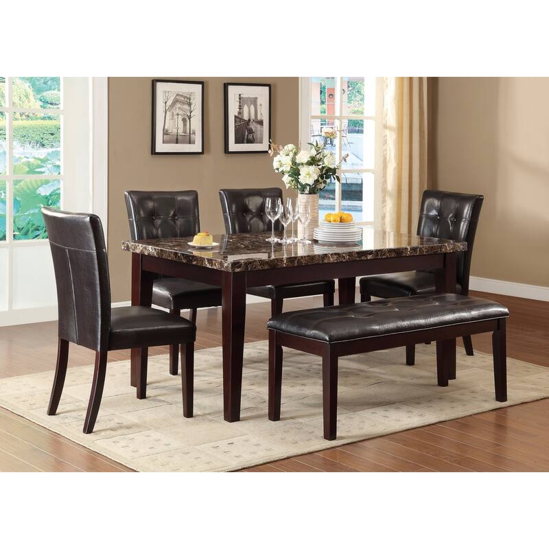 Espresso Finish 1pc Dining Bench Faux Leather Upholstered Button-Tufted Top Seat Transitional Dining Room Furniture