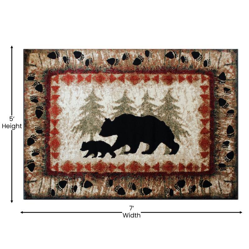 Wandering Bear and Cub Rustic Olefin Area Rug - Jute Backing
