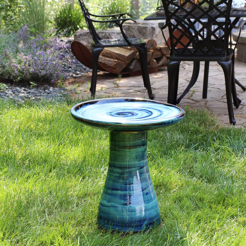 Sunnydaze Glazed Ceramic Outdoor Bird Bath - 18" - UV/Frost Resistant