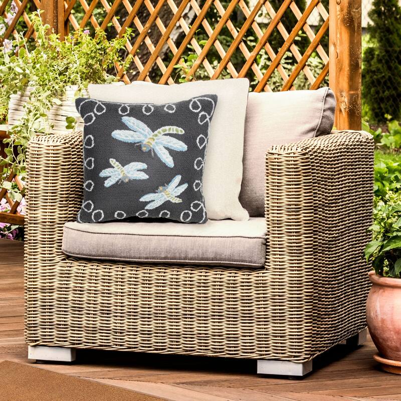 Liora Manne Frontporch Dragonfly Indoor/Outdoor Pillow Midnight 18" Square