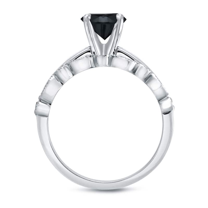 Auriya 14k Gold 1/2ctw Vintage Solitaire Black Diamond Engagement Ring Set