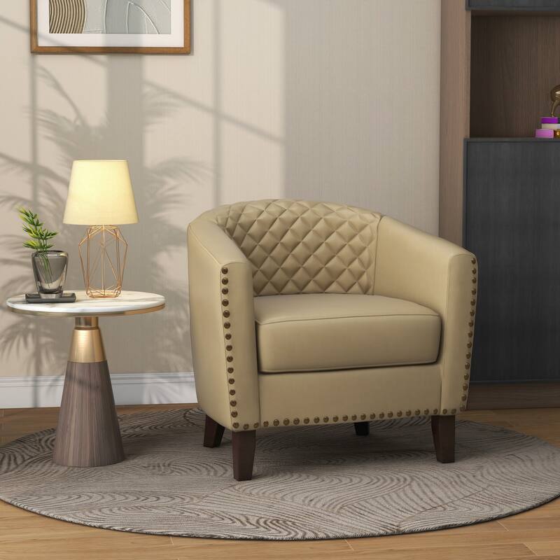 Faux Leather Barrel Accent Chair