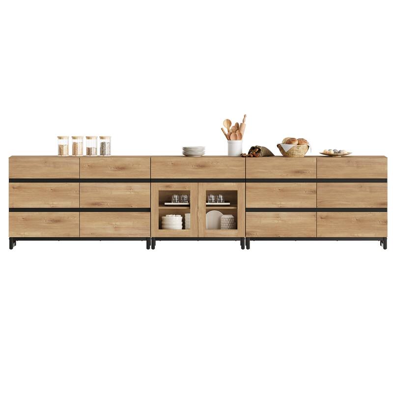 WAMPAT 3 in 1 Modern Dresser with Glass Doors and 3 Drawers, Chest of Drawers for Bedroom