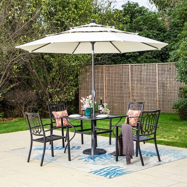 2 piece patio set with umbrella Home Depot Outdoor Dining Furniture With Umbrella Unbranded Black 5-Piece  Cast Aluminum Outdoor Dining Set,