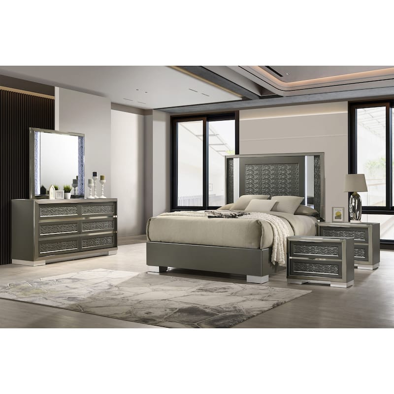 Furniture of America Iralles Modern 5-Piece Dark Grey Wood Platform Bedroom Set with LED Light - King