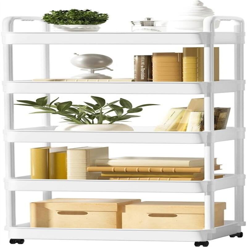 5-Tier Rolling Cart - 16"D x 11.4"W x 53"H - Metal Finish - White