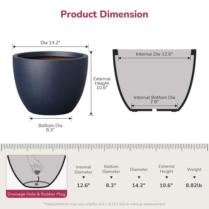 Concrete Round Planter with Enhanced Interior Pot with Drainage Holes
