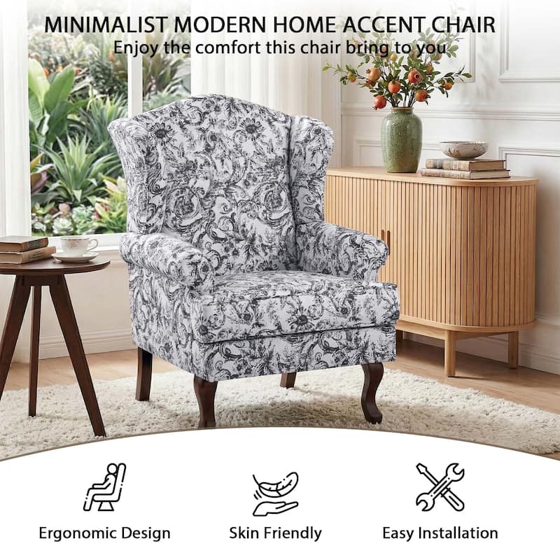 Set of 2 Elegant Living Room Wing Back Arm Chair Upholstered Accent Chair