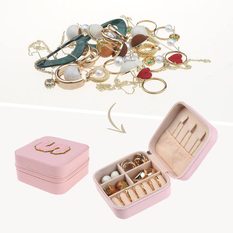 Travel Jewelry Box for Women Girls Birthday Gift, Mini PU Leather Jewelry Organizer Case Storage - Pink - S