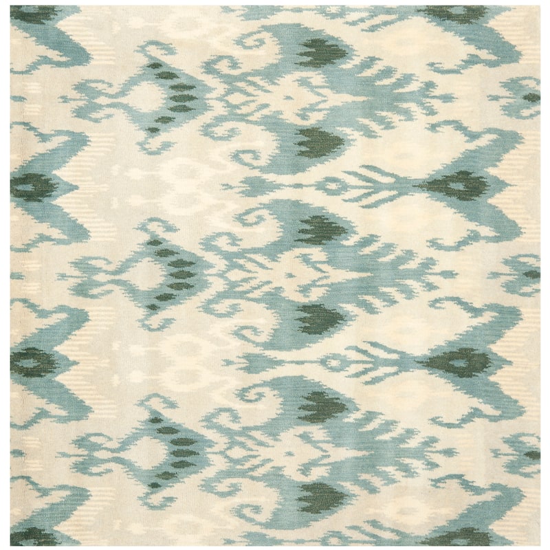 SAFAVIEH Handmade Ikat Maayke Modern Wool Rug - 6' Square - Beige/Slate