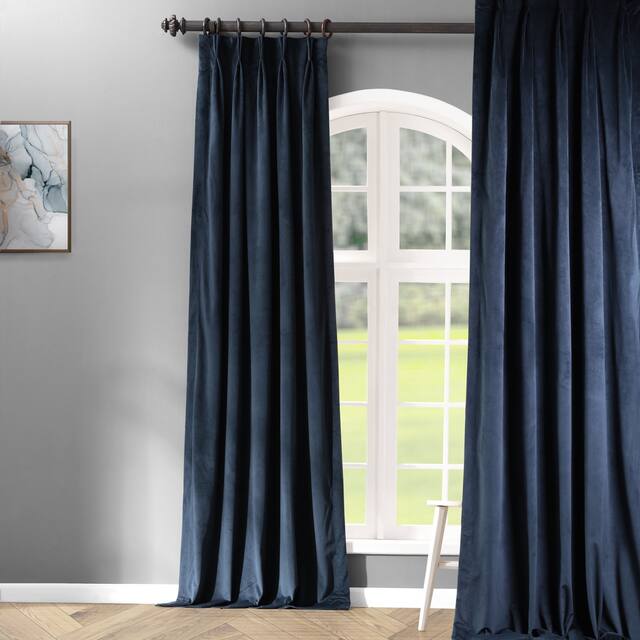 Exclusive Fabrics Signature Pleated Blackout Velvet Curtain (1 Panel) - 25 x 84 - Midnight Blue