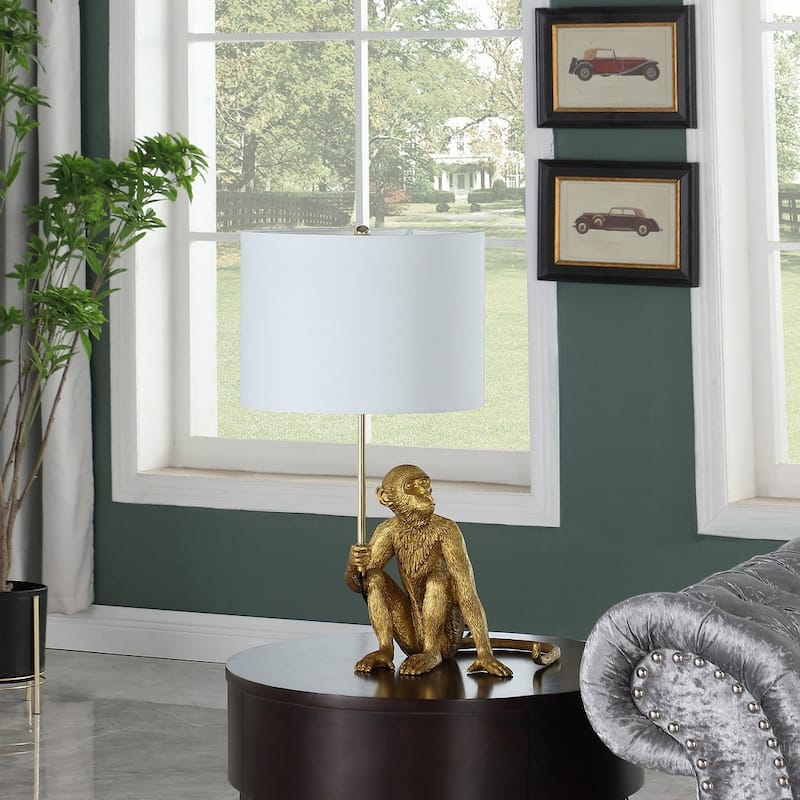 25.50" In Golden Monkey Holding Polyresin Table Lamp - Gold