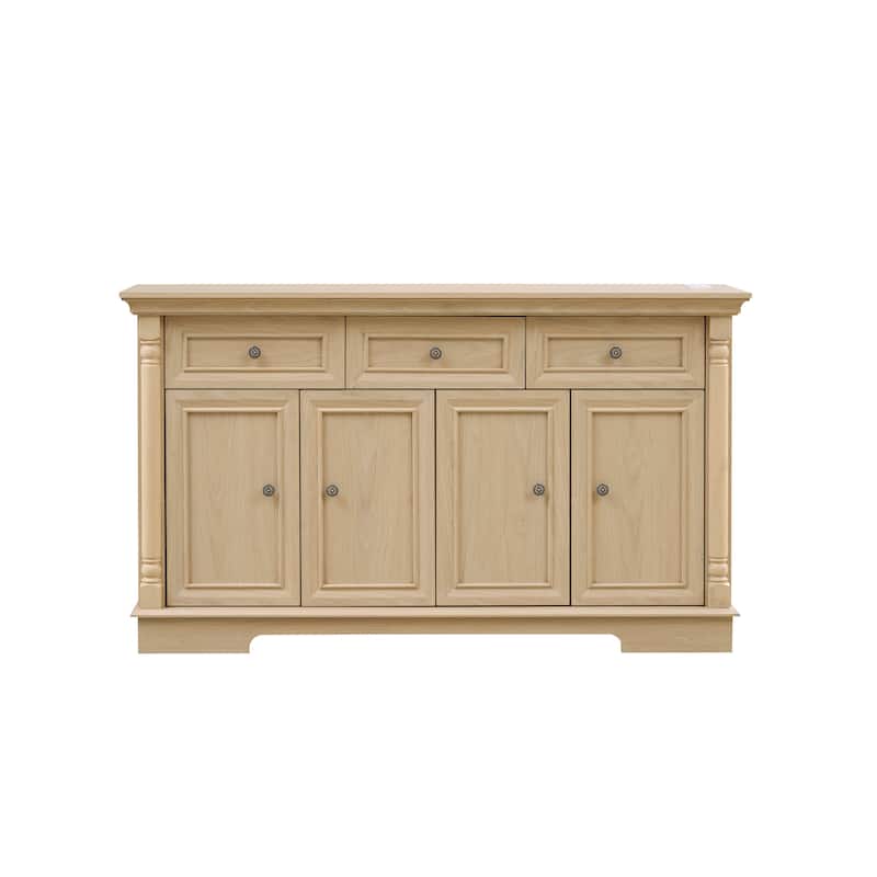 Sideboard Cabinet with Drawers & Doors, Multifunctional Wooden Coffee Bar Cabinet, Large Wall Cabinet with Roman Column Shape