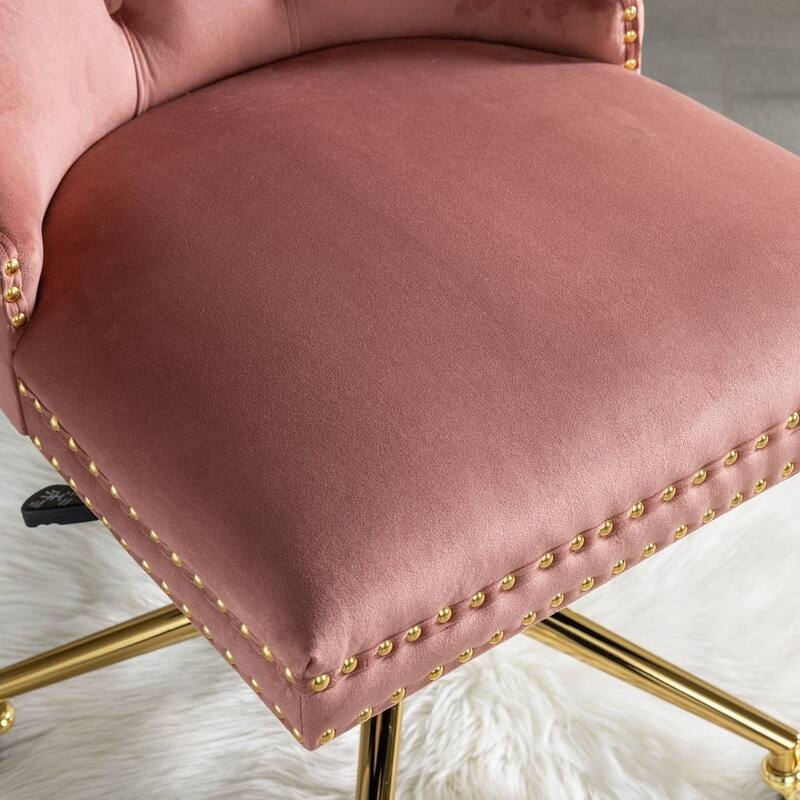 Office Chair with Wheels, Adjustable Height, Velvet Upholstered Tufted Button Computer Desk Chair Swivel