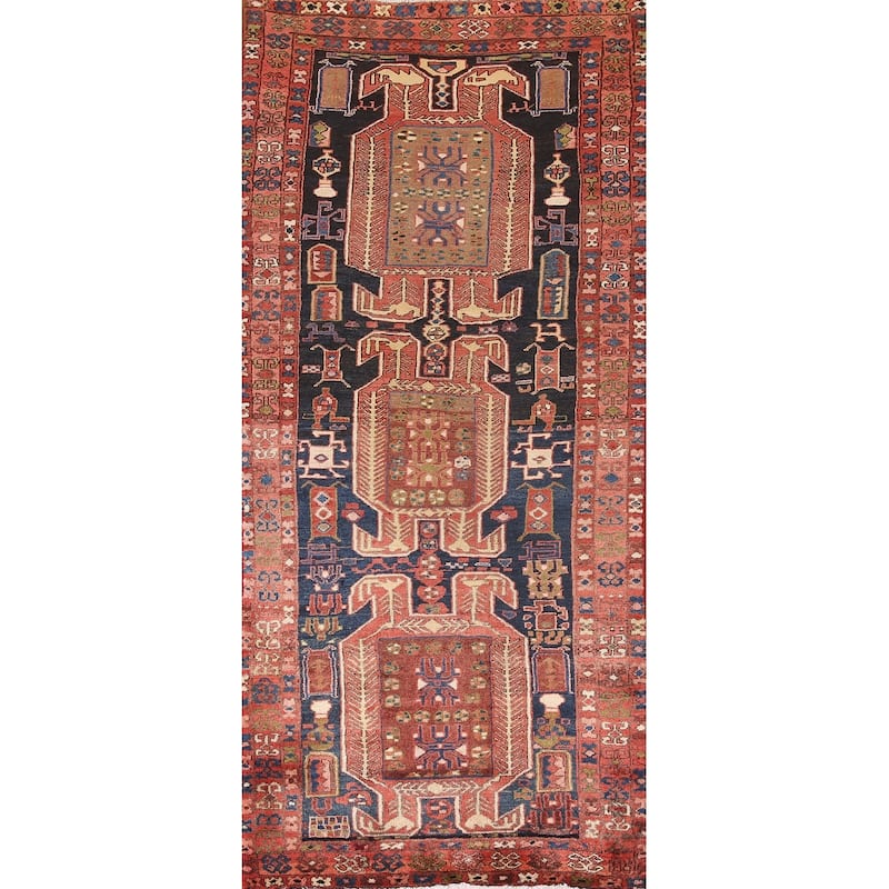 Tribal Meshkin Persian Runner Rug Vintage Wool Carpet - 3'4"x 9'5"