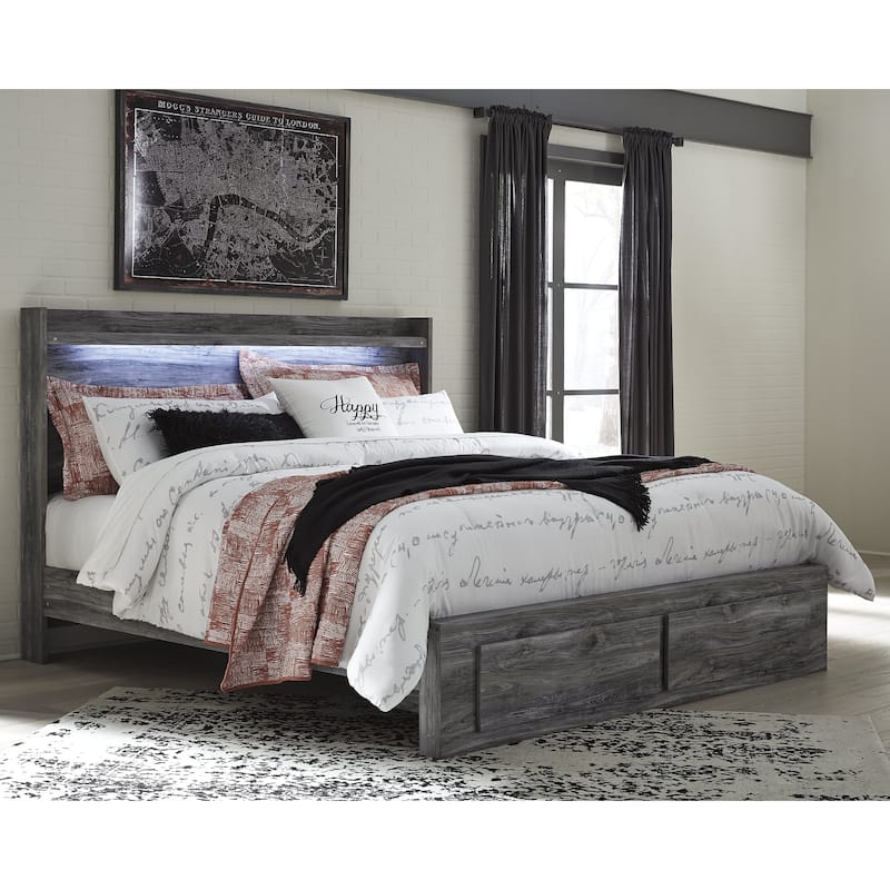Baystorm Weathered Gray Panel Bed with Footboard Storage Drawers