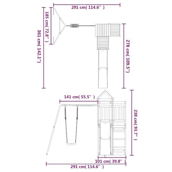 dimension image slide 1 of 3, vidaXL Swing Set Outdoor Backyard Wooden Playground Equipment for Kids Age 3-8
