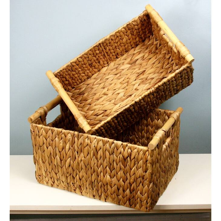 Hyacinth Nesting Baskets Wood Handles 2-Pack - 16"L" x 10"W x 9"H - 16"x10"x9"
