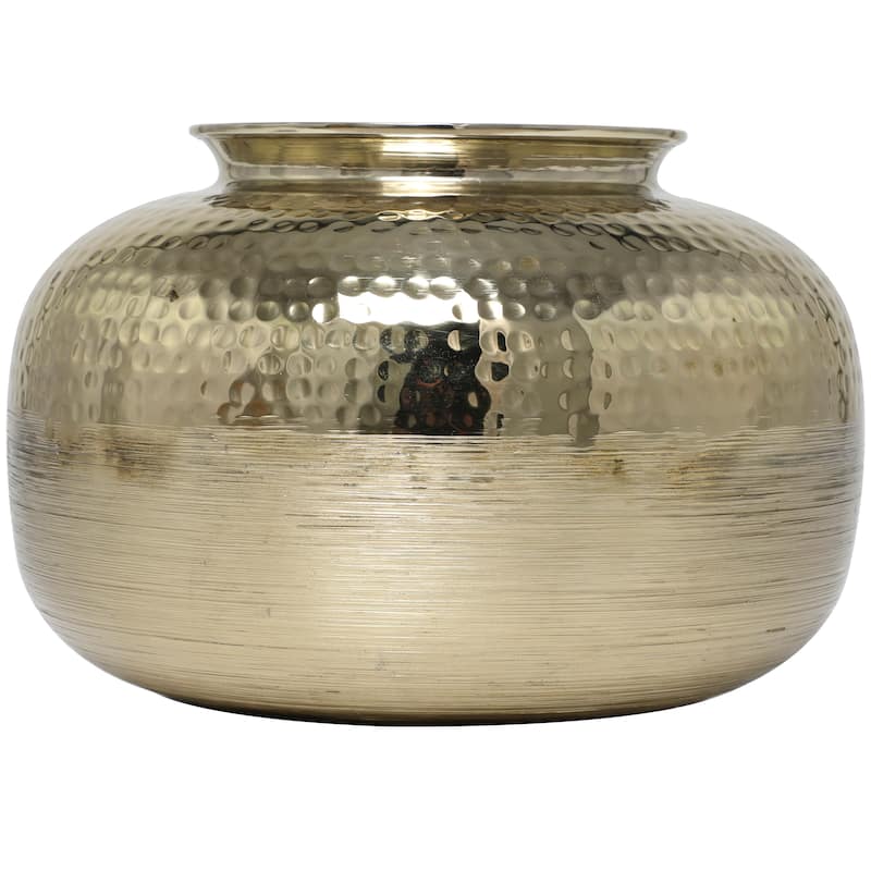 Aluminum Metal Brushed Vase with Hammered Top - Gold - Roche River Decor
