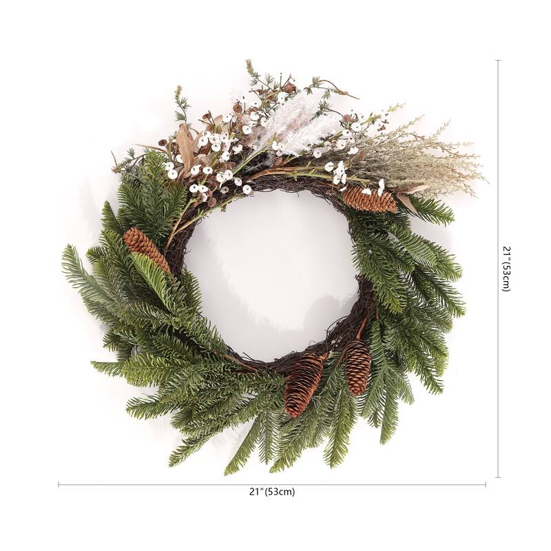 SAFAVIEH Faux 21 Inch Pine & Olive Leaf Wreath - Green/White - 21" W x 21" D x 2" H