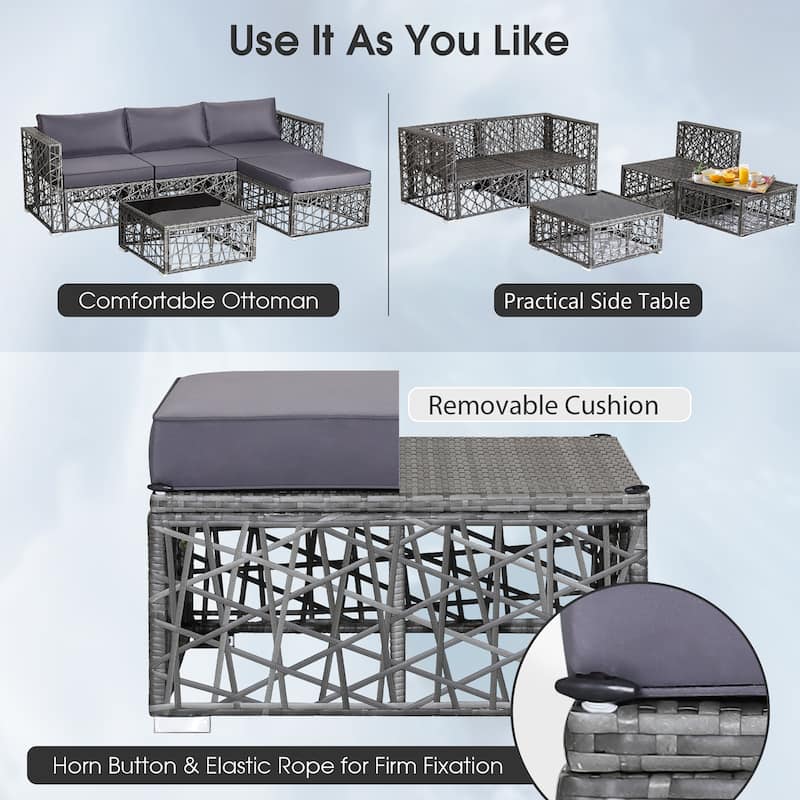 Costway 5 Pieces Patio PE Rattan Wicker Sofa Furniture Set Cushioned - See Details