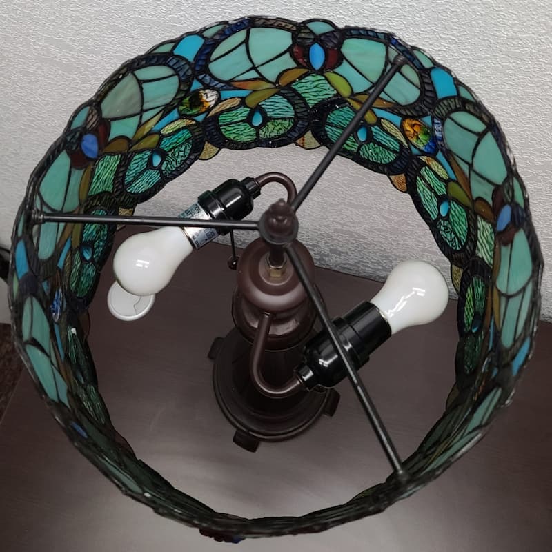 Stained Glass Table Lamp with Two Lights and Dark Brown Metal Base - 11” x 22” x 22”