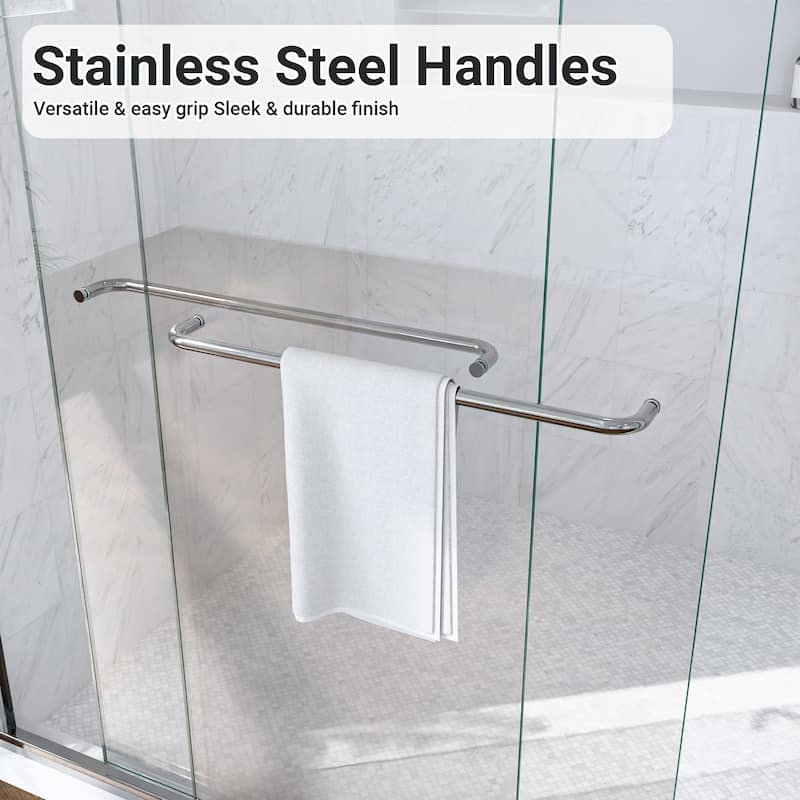 GDFStudio - Modern Minimalist Semi-Frameless Double Sliding Shower Door with 1/4" SGCC Tempered Glass & Stainless Steel Handle