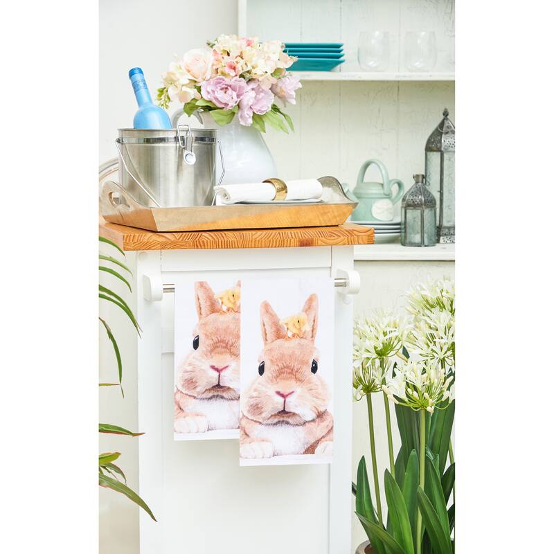 Bunny Rabbit & Duckling Easter Spring Theme Printed Flour Sack Kitchen Dishtowel