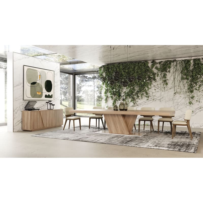 Modrest Stanley Contemporary Beige Leatherette and Walnut Dining Chair (Set of 2)