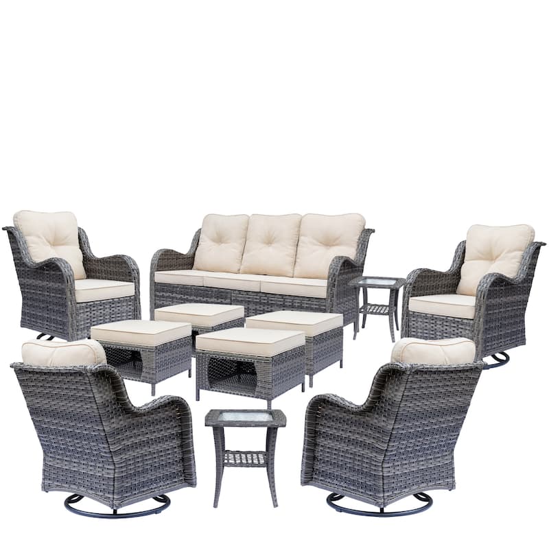 Gray Wicker Rattan Outdoor Patio Furniture Set Swivel Chair with Cushion