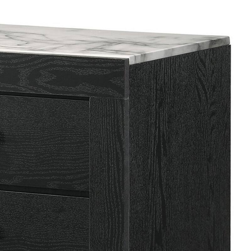 Black/White 2 Drawer 21.5 in. W Nightstand with Sturdy Knob Pulls