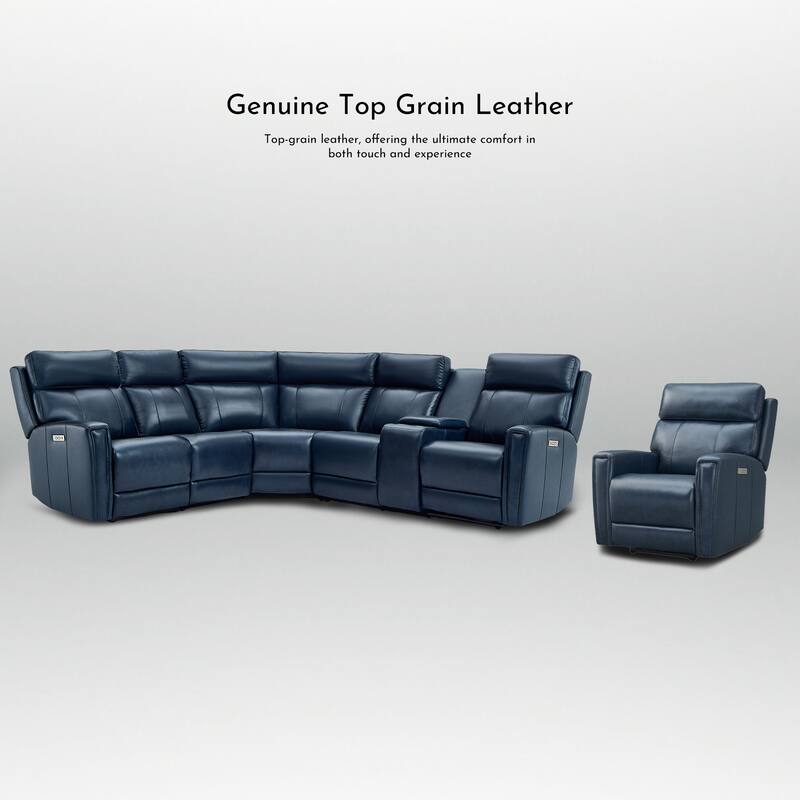 104" W 6 Seater Genuine Leather Power Sectional Sofa and Recliner Set with Dual Power, Zero Gravity, 1 Power Armlesschair