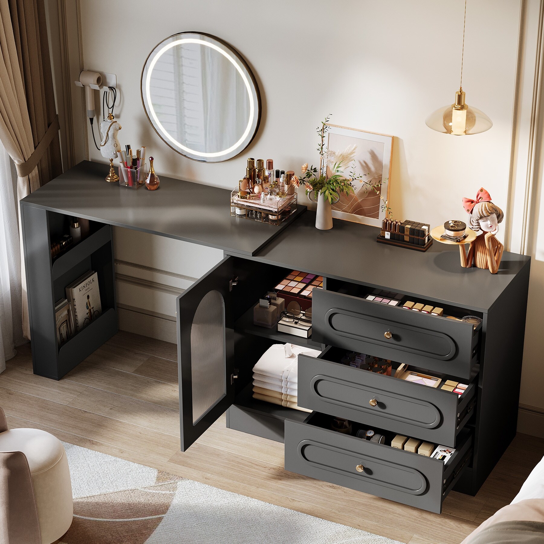 Modern 360 Rotatable Vanity Desk Dressing Table with 3 Drawers - N/A -  Overstock - 42735573