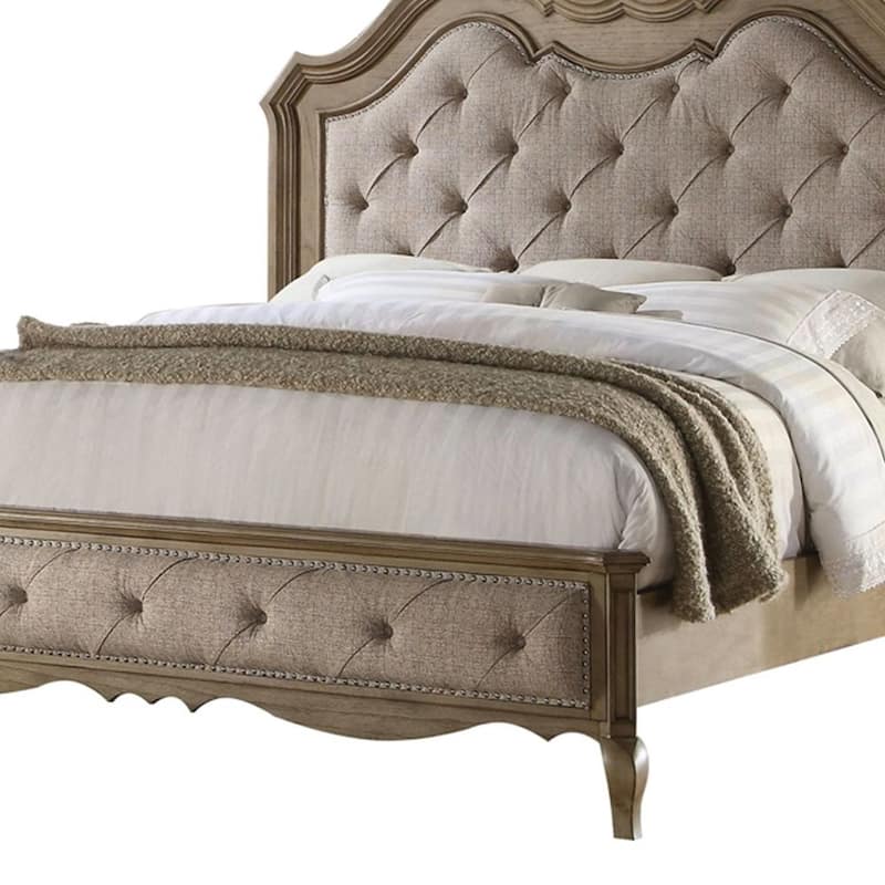 Acme Furniture Chelmsford Bed, Tan Fabric and Antique Taupe