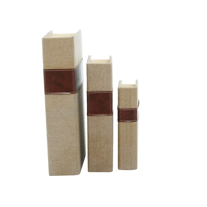 Roche River Decor - Linen Fabric Chevron Patterned or Texxtured Faux Book Storage Box - Set of 3 or 4 Multi-Colored