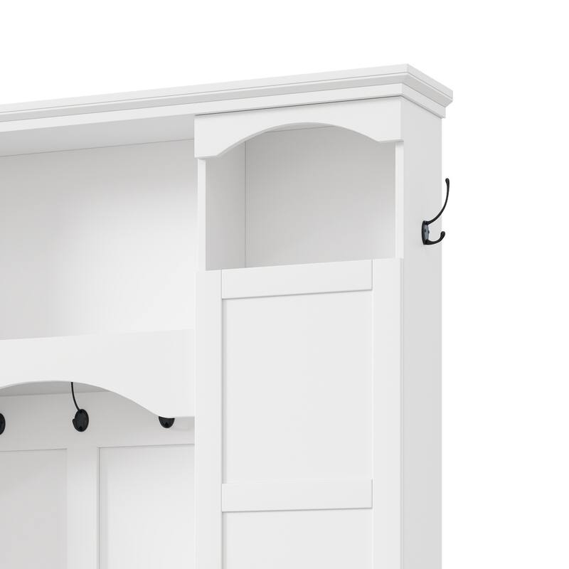 Modern Hall Tree with Adjustable Shelves Dual Cabinets Bench Entryway Organizer