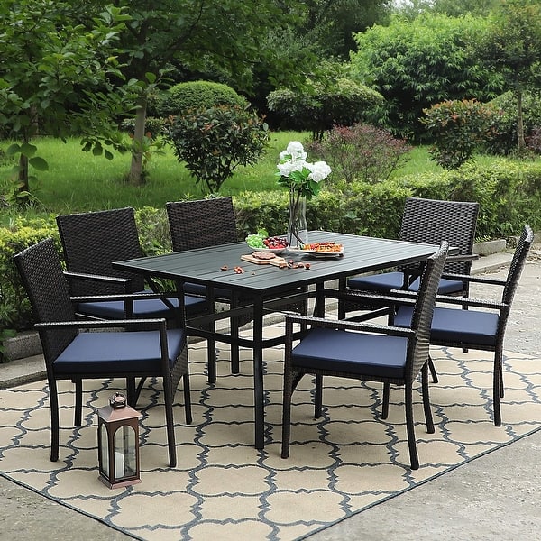 Phi Villa 7 Piece Outdoor Bistro Dining Set With Rattan Garden Chairs Overstock 32355357