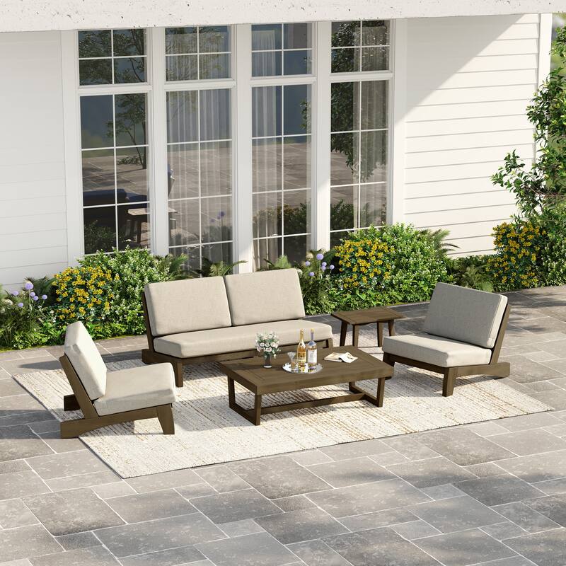 Casual Teak Wood 5-Piece Outdoor Patio Conversation Set