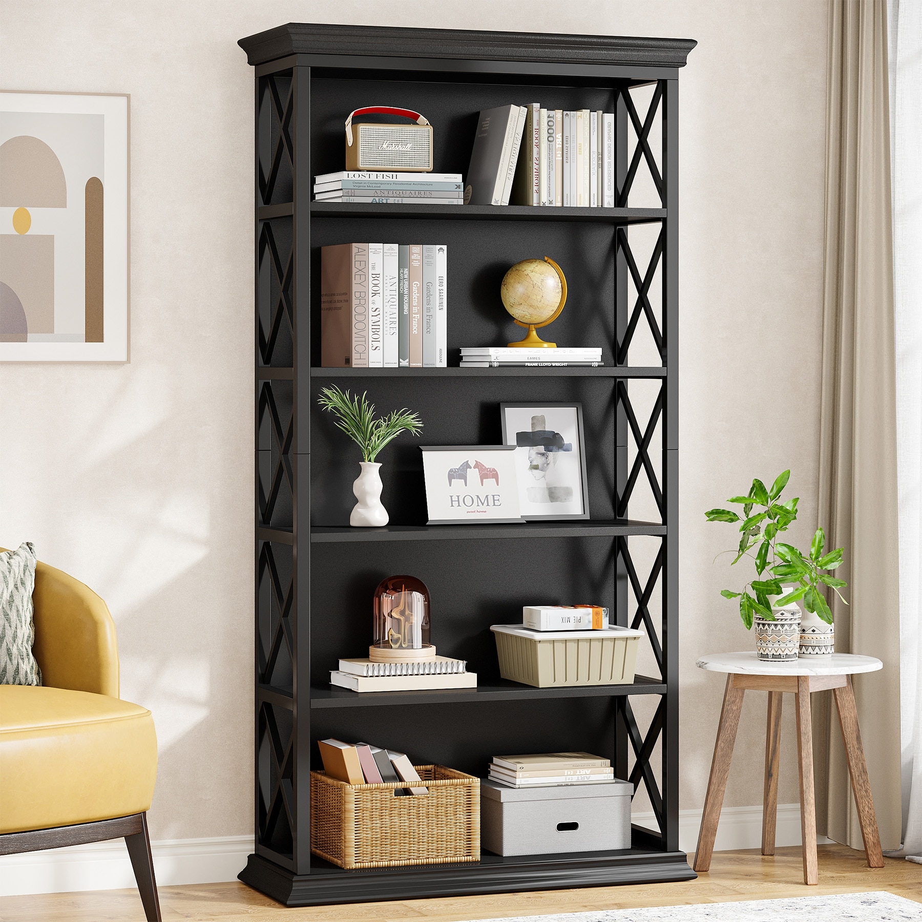5-Tier Industrial Bookcase, 71 Inches Bookshelves and Bookcases