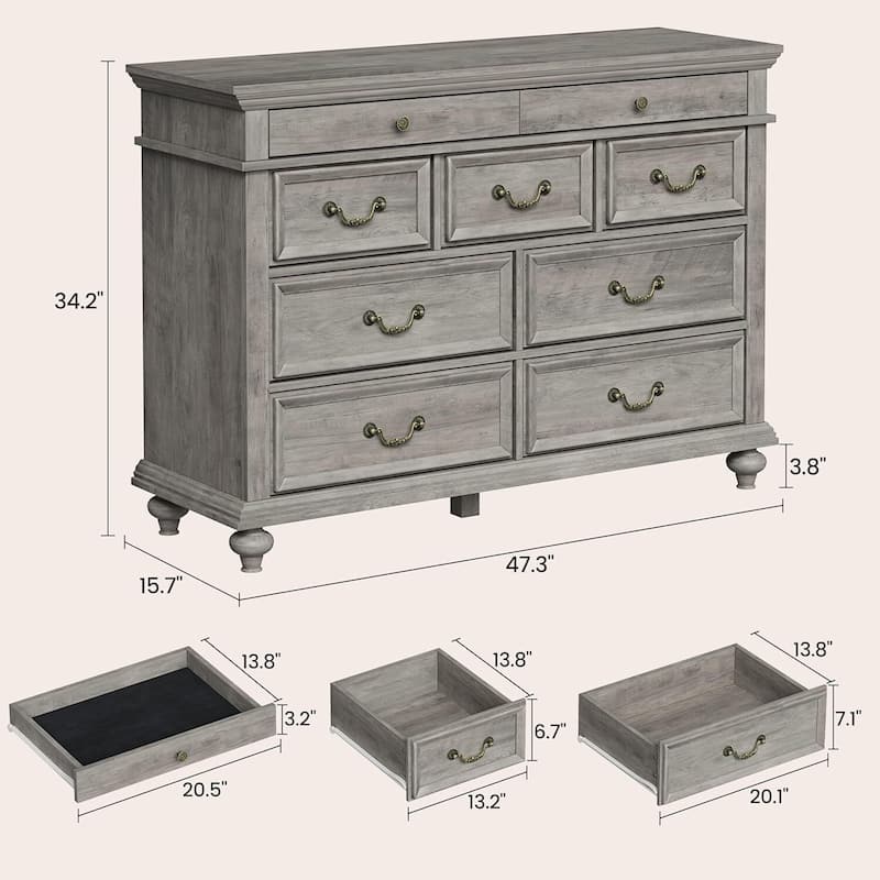 Vintage 9 Drawers Dresser for Bedroom, Living Room