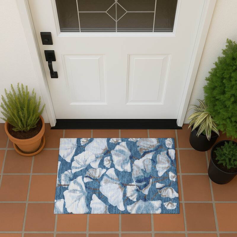 Machine Washable Indoor/ Outdoor Floral Love Chantille Rug - Blue - 1'8" x 2'6"