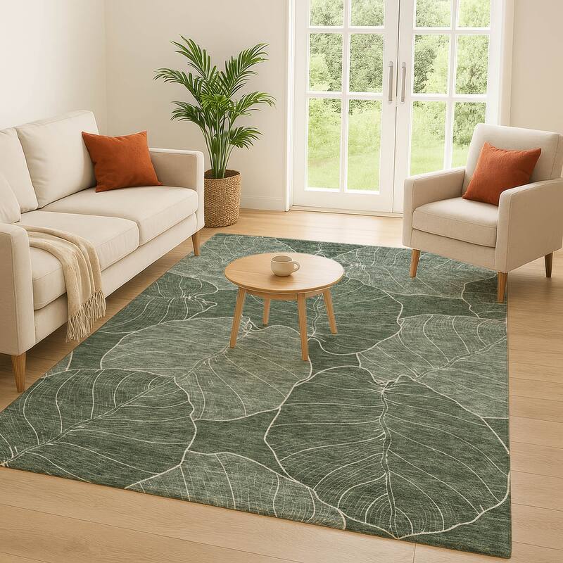 Machine Washable Indoor/ Outdoor Tropical Floral Chantille Rug