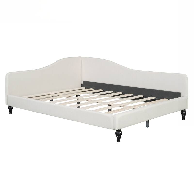 Full Size L-Shaped Linen Daybed, with Solid Wood Legs