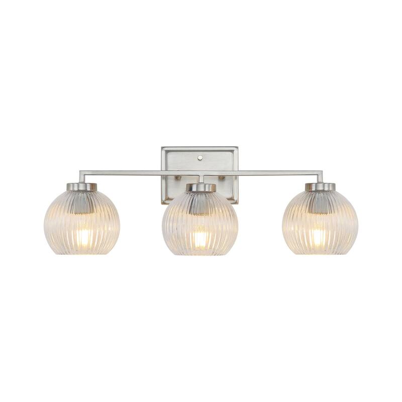 Golden Lighting 3094-BA3 Elliott 3 Light 25" Wide Vanity Light - Pewter / Ribbed Clear Glass