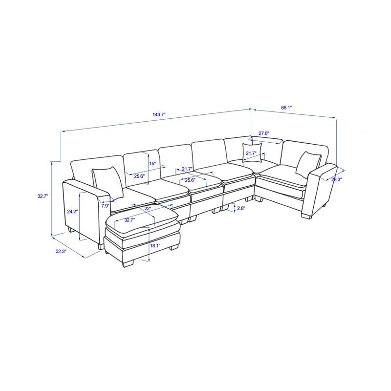 Modular Sectional Sofa for Living Room, U Shaped Sofa Couch with Ottoman and Three Toss Pillows, Corduroy Fabric Sofa Set