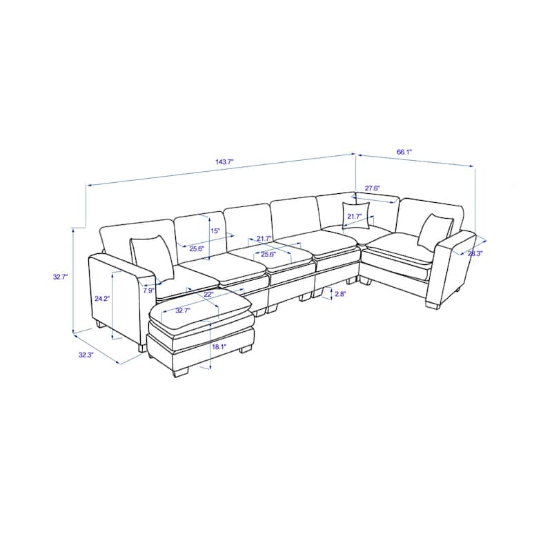 Yellow 118.1'' Luxurious U-Shaped 6-Seat Sectional Sofa with Ottoman and 3 Throw Pillows in Durable Corduroy