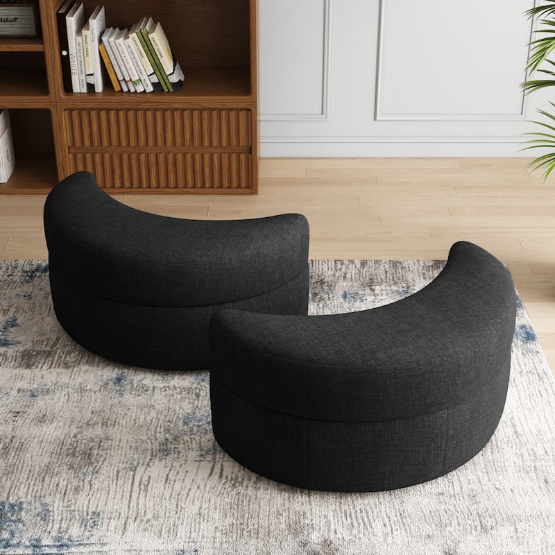 Moon Crescent Chenille Boucle Upholstered Ottoman Set of 2 - Black